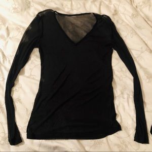 Super sheer black V neck long sleeve top